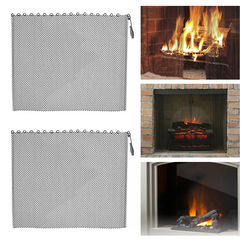 

2Pcs Fireplace Mesh Screen Curtain Heat Resistant Log Stove Spark Guard Curtain Grate Metal Screen Protection Tool Sturdy Guard