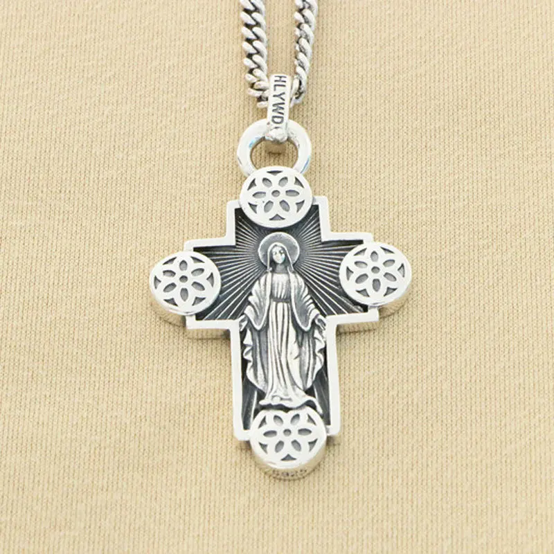 

S925 Sterling Silver Retro Personality Necklace Original Men's and Women's Pendant Pendant Cross Sakura Punk Accessories