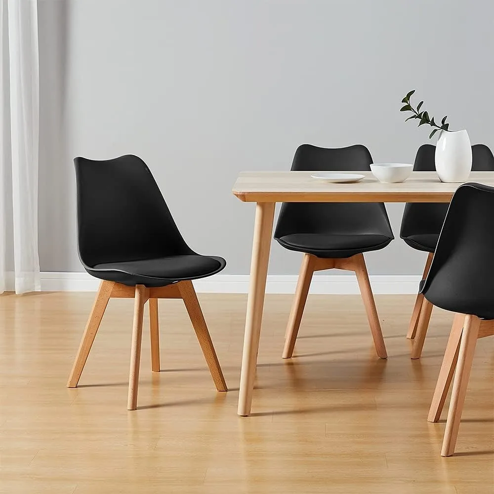 

Набор из 4 обеденных стульев, боковой стул, современный обеденный стул среднего века с деревянными ножками для кухни, мебель для гостиной, черная комната, для дома