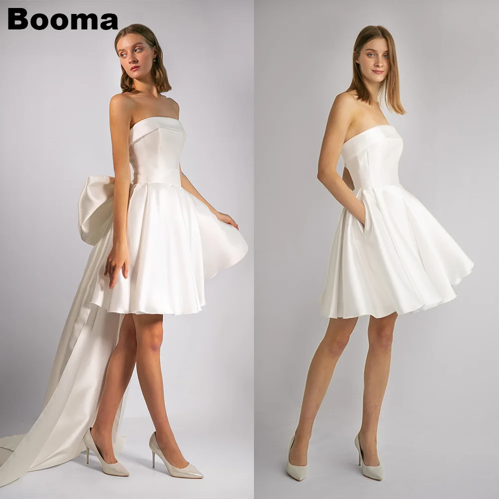 

Booma A-line Wedding Party Dresses for Women Strapless Detachable Draped Big Bow Brides Gowns with Pocket vestidos novias boda