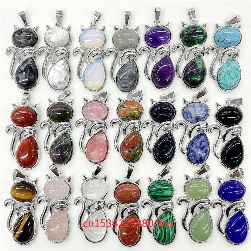 

5pc Various Types Natural Crystal Agate Semi Precious Cat Alloy Inlaid with Amethyst and Other Pendant Necklace Accessories