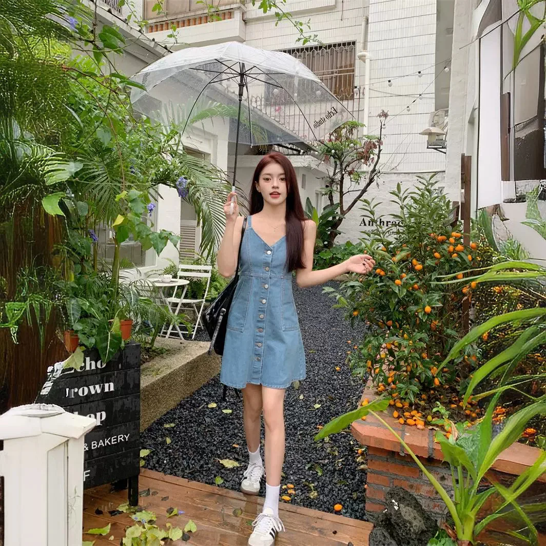 Women's Camisole Dresses Summer New Retro Collection Waist Single Breasted V-Neck Above Knee Mini Denim Dress For Women Vestidos
Women's Camisole Dresses Summer New Retro Collection Waist Single Breasted V-Neck Above Knee Mini Denim Dress For Women Vestidos