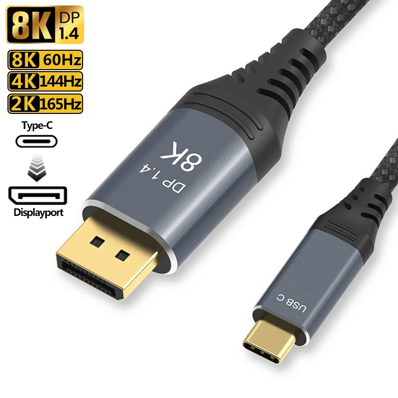 

USB C to DP Cable 8K 60Hz 4K 144Hz 2K 165Hz Thunderbolt 3 Type C to DisplayPort 1.4 Converter Cables For MacBook Pro Laptop