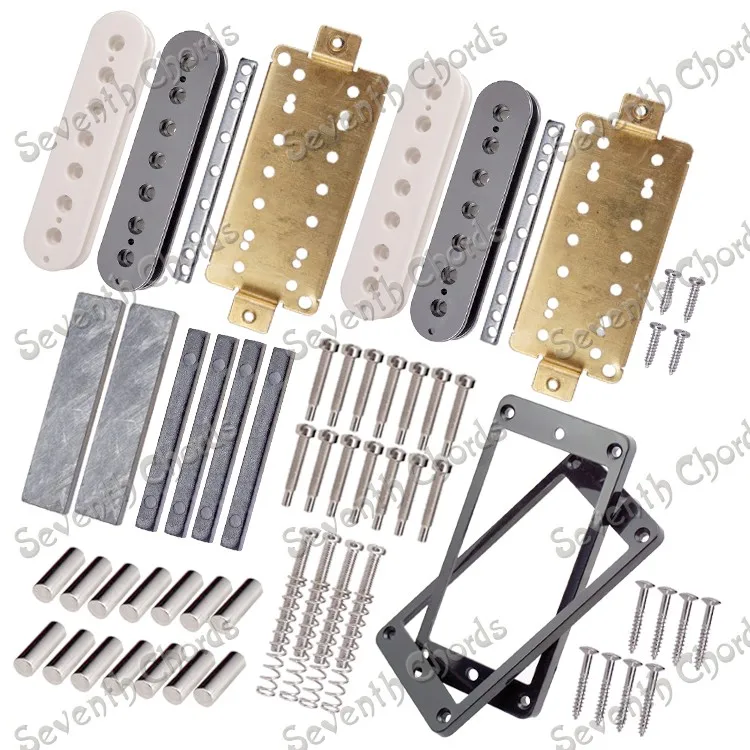 

A Set 7 String Guitar Double coil Humbucker Kits Producing Accessories//Bobbins/Brass Baseplate/Bar Magnet/Pole Slug/pickup ring