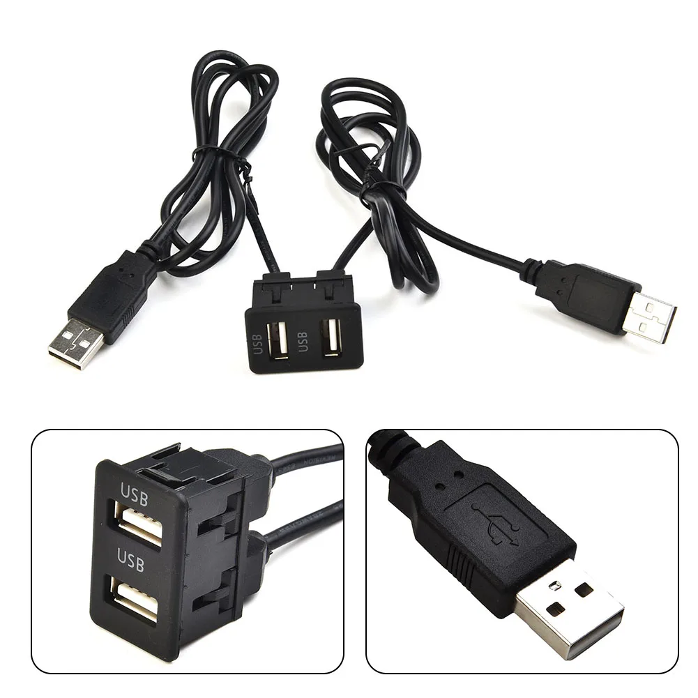 

Connector Adapter Cable Black Brand New 100CM A-type USB Port AUX Accessories Dual USB Easy To Install Interior