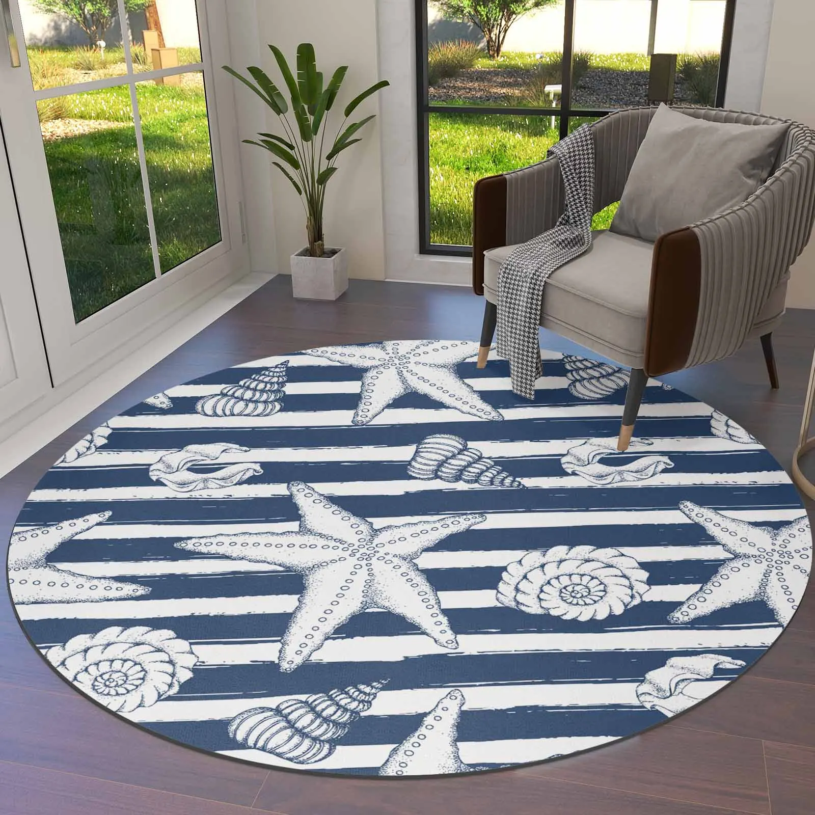 

Striped Conch Lines In The Natural Ocean Round Area Rug Carpets For Living Room Large Mat Home Bedroom Kid Room Decoration