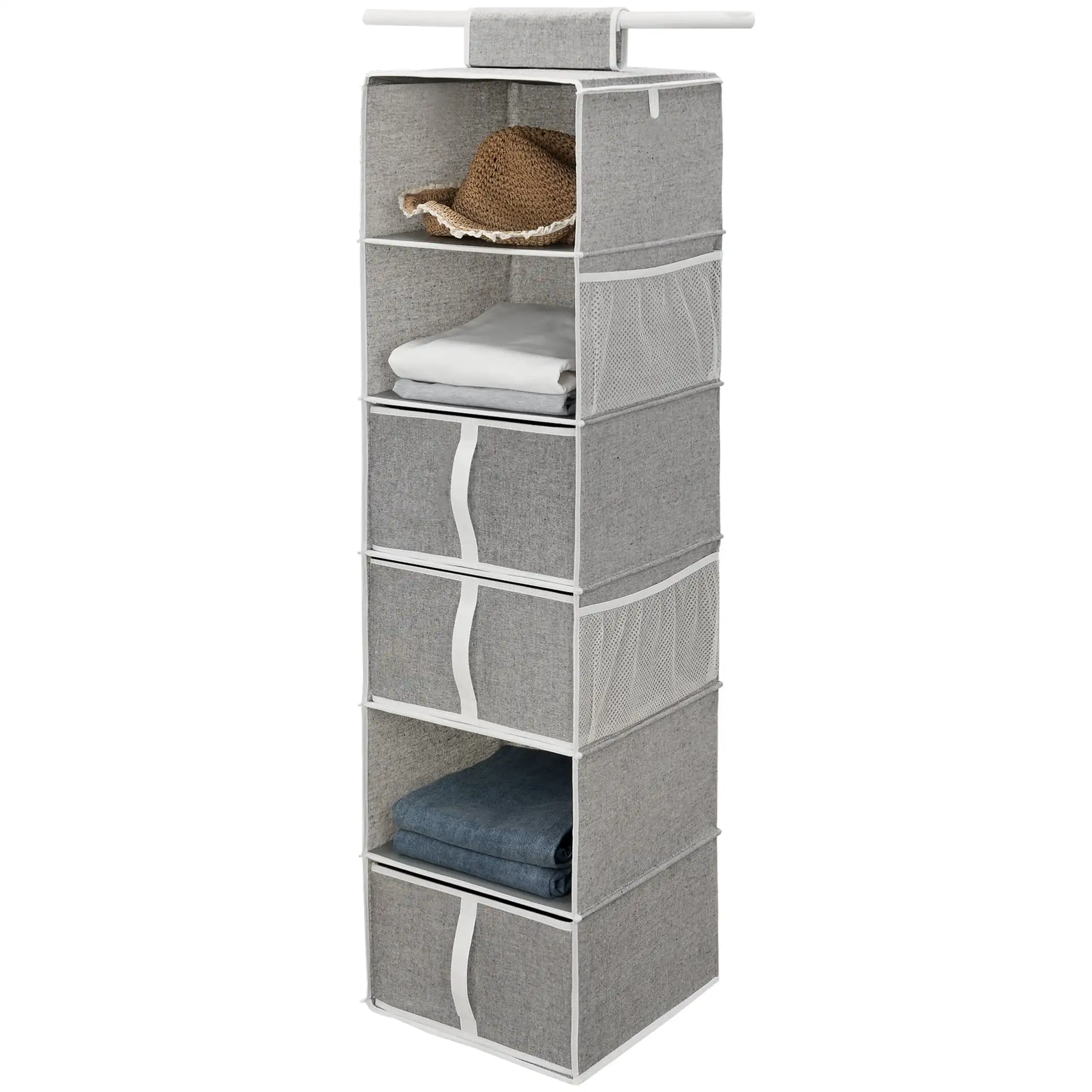 Foldable Hanging Closet Organizer with Drawers, 6-Shelf, Gray, Polyester Canvas, 13.6” x 12.2” x 42.5”
Foldable Hanging Closet Organizer with Drawers, 6-Shelf, Gray, Polyester Canvas, 13.6” x 12.2” x 42.5”