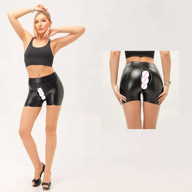 

Invisible Open Crotch Outdoor Sex Tight Leather Pants Pu Shorts Fashion Women Hotpants Sexy Yoga Leggings High Waisted Y2k Short