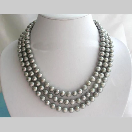 

Favorite Pearl Necklace,Stunning 3Rows 10mm Gray Color Freshwater Cultured Pearl Necklace,Charming Women Gift