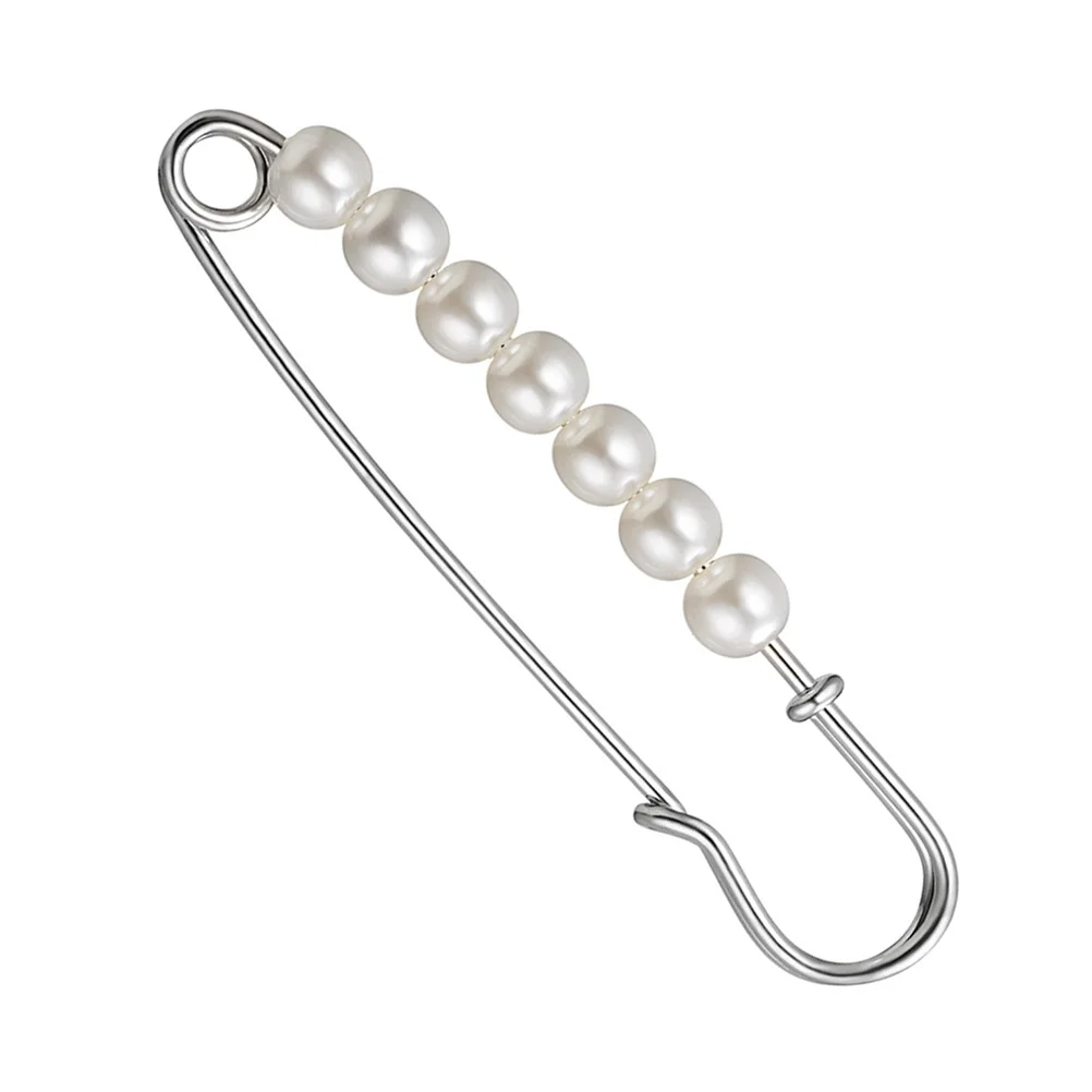 

Unique Simple Designed Simulation Pearl Rhinestone Large Size Decoration Use Pin Brooch For Lady Women Use(Silver+Beige)