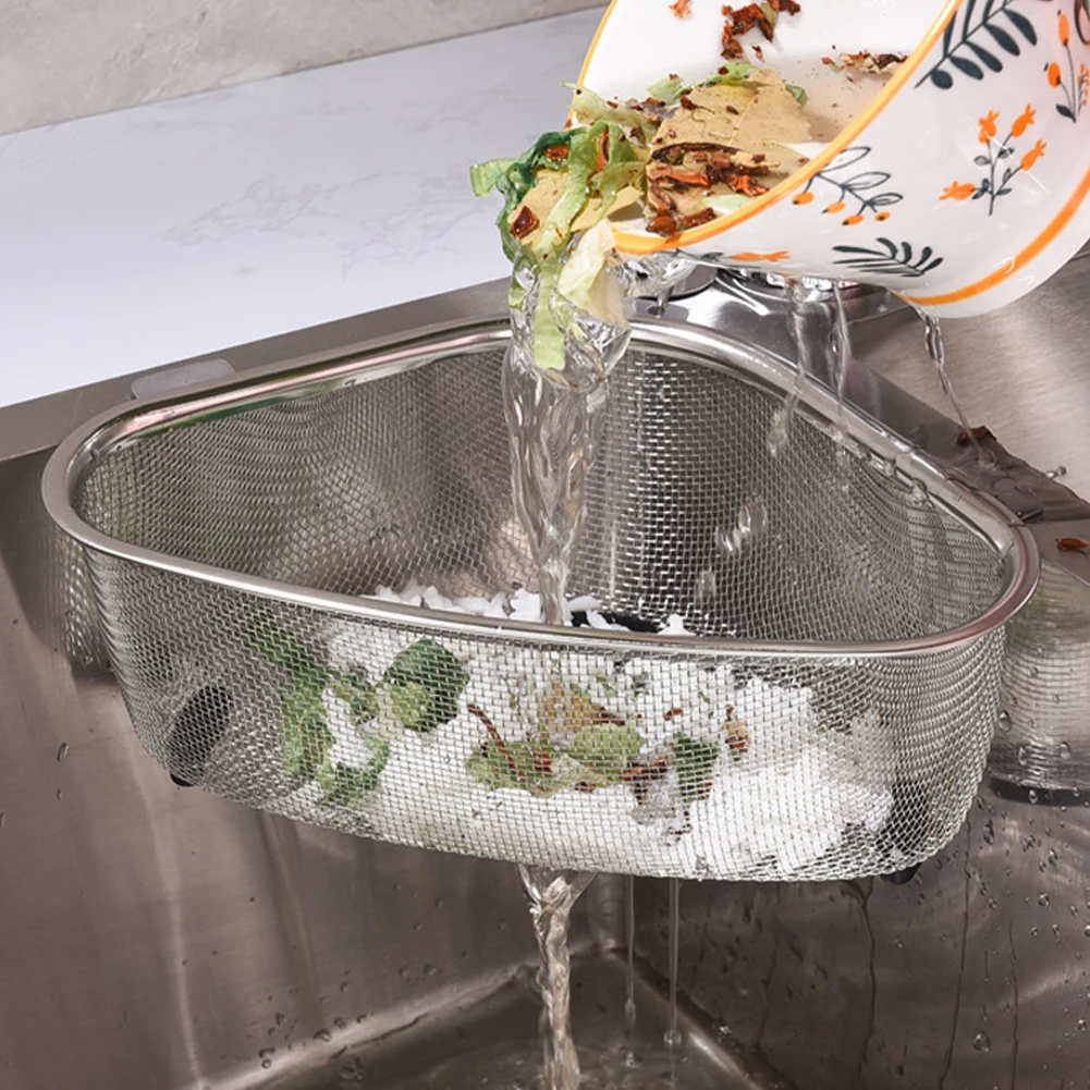 Kitchen Sink Drain Basket Stainless Steel Triangle Food Residue Filter Strainer Basket Kitchen Drainer Soap Storage Shelf Rack
Kitchen Sink Drain Basket Stainless Steel Triangle Food Residue Filter Strainer Basket Kitchen Drainer Soap Storage Shelf Rack