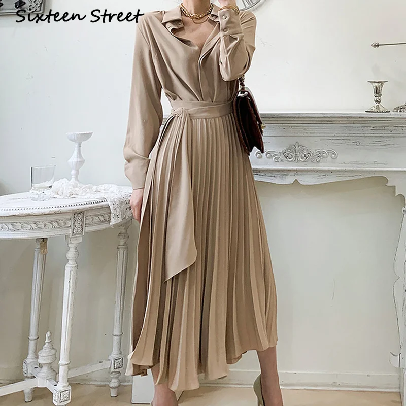 

Korean Fashion Clothing Maxi Dress for Women Vestido De Mujer Y2k Elegant Vintage Long Sleeve Dress High Quality Polo Neck 2021
