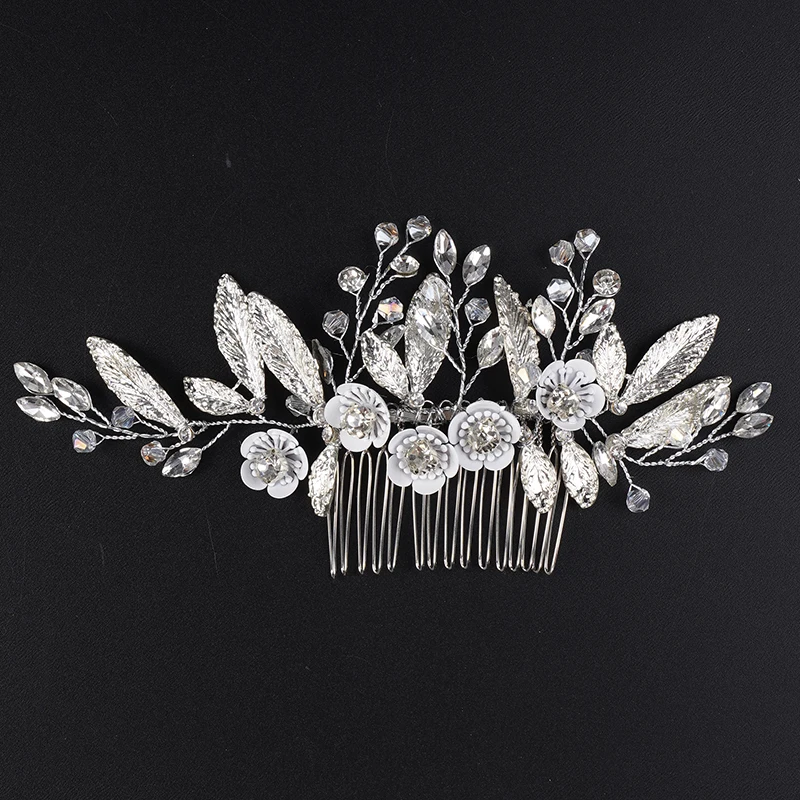 Handmade Luxury Silver Alloy Leaf Floral Rhinestone Bridal Hair Comb Trendy Crystal Wedding Accessories Jewelry Women Prom Tiara 8 Sdfe4bb5dc82b48109f16f16896b42adcS
