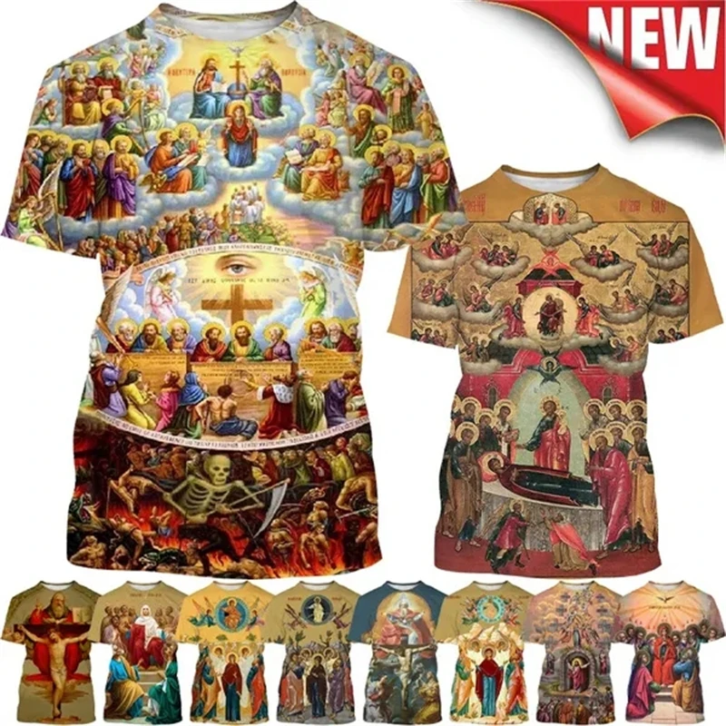 

Newest About Jesus Love Everyone Christian 3D Graphic T Shirts Virgin Mary God Bless You Casual Short-sleeved Unisex T-shirt Top