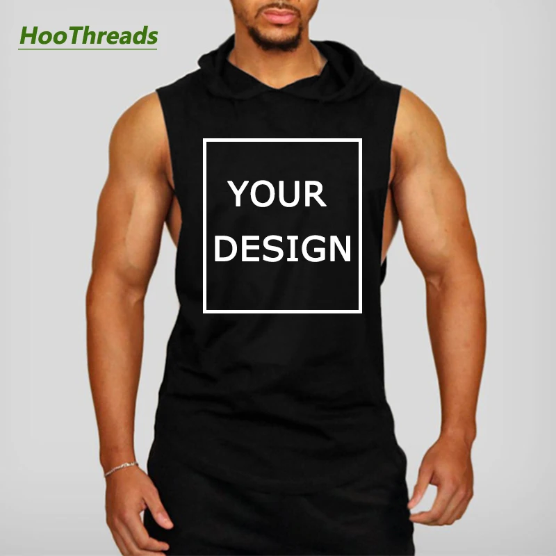 

Custom Print Hooded Tank Tops for Men Summer Athletic Sports Vest Gym Workout Fitness Muscle Training Bodybuilding Tees Tops