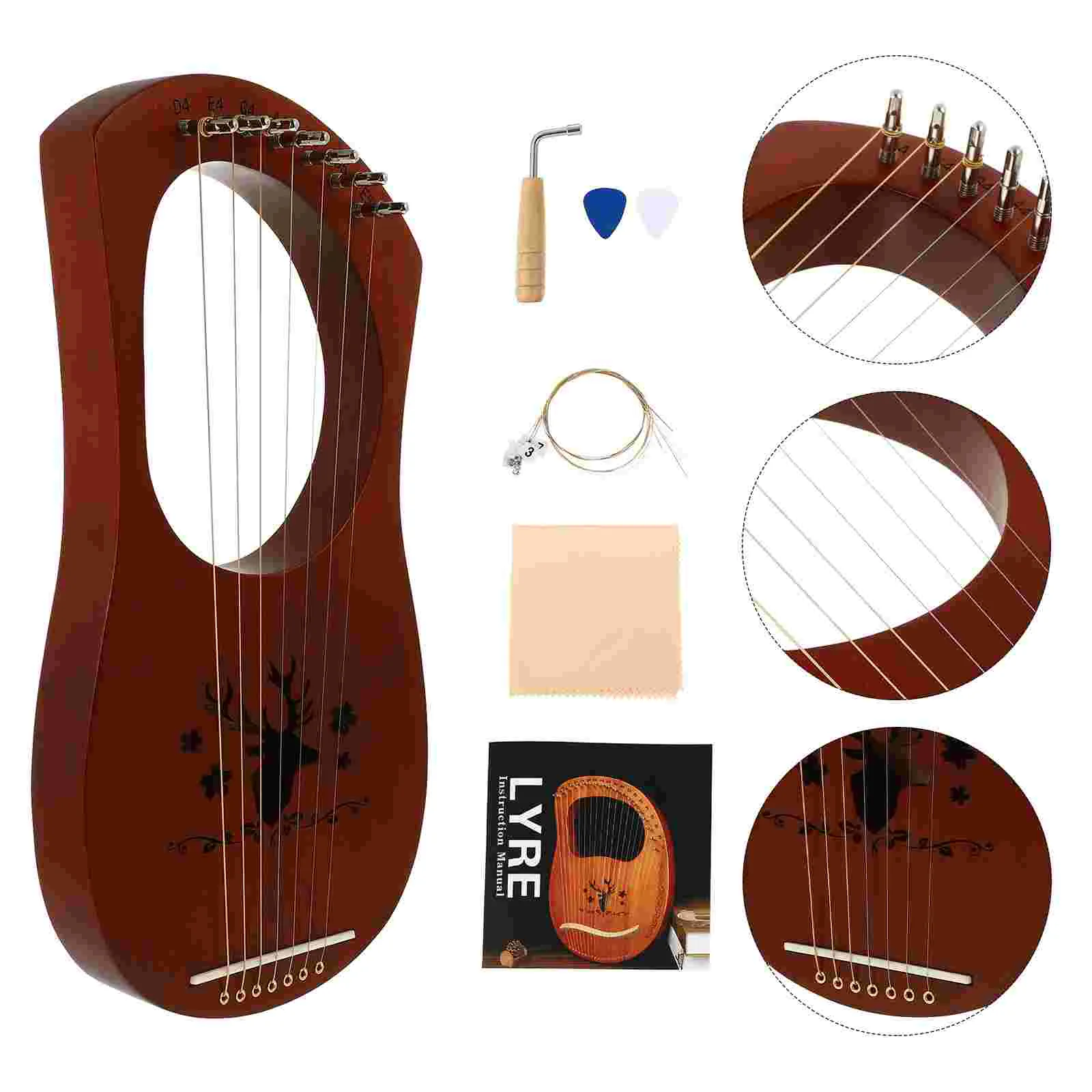 Musical Instruments 7-note Lyre Harp Stringed Wood with Tuning Wrench Crafts Handheld
Musical Instruments 7-note Lyre Harp Stringed Wood with Tuning Wrench Crafts Handheld