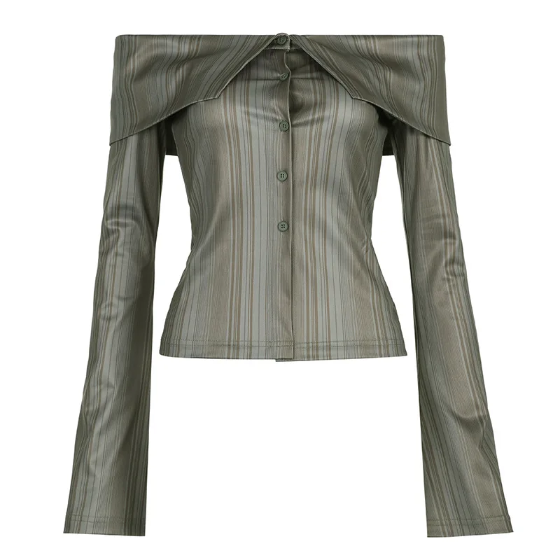 

Long Sleeve Slash Neck Chic Fashion Blouse Off Shoulder Vintage Striped Elegant Shirt All Match Casual Blusas Mujer De Moda