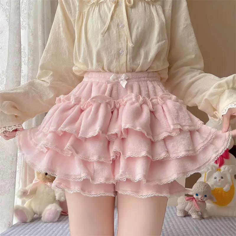 HOUZHOU Winter Kawaii Lolita Skirt Women Japanese Style Cute Ruffle Patchwork High Waist Warm Fleece Mini Skirt with Shorts
HOUZHOU Winter Kawaii Lolita Skirt Women Japanese Style Cute Ruffle Patchwork High Waist Warm Fleece Mini Skirt with Shorts