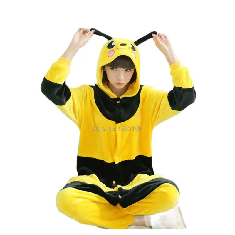 

Kigurumi Cosplay Costume Bee Pajamas Flannel Animal Onesies Adult Cartoon Sleepwear Pyjamas For Party Clothes