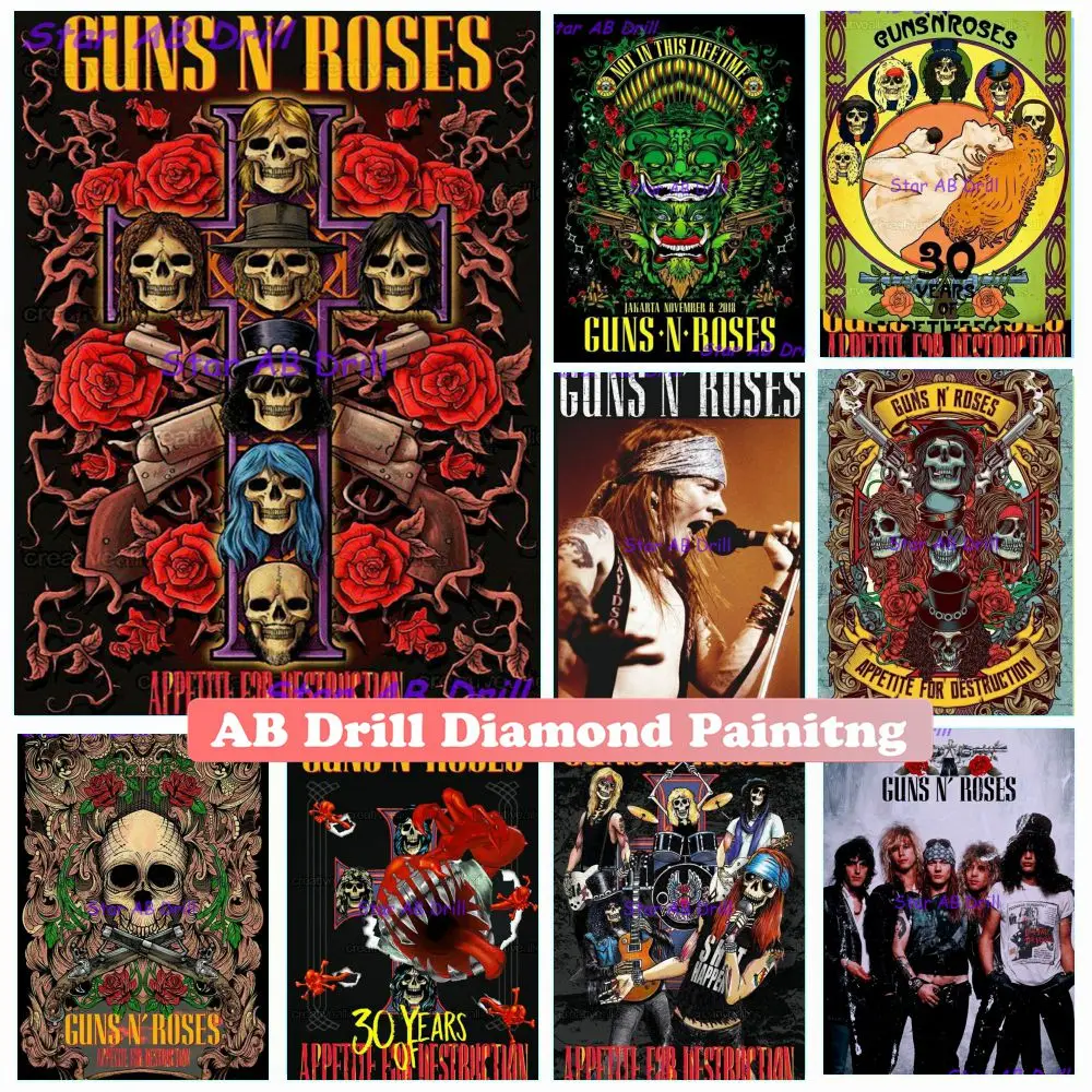 

Guns N Roses Rock Music Picture AB Diamond Embroidery Art Painting Star Full Drill 5D DIY Cross Stitch Kit Home Decor Kids Gifts