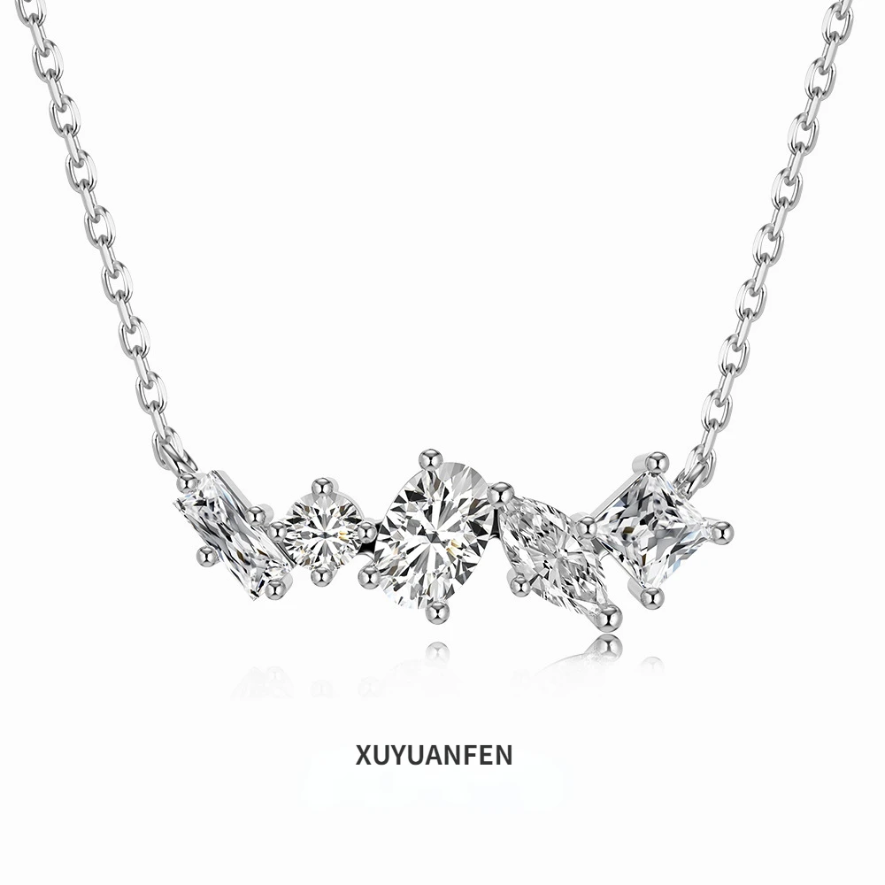 

XUYUANFEN Korean Edition New S925 Sterling Silver Necklace Women's Geometry Horse Eyes Zircon Arrangement Inlay Simple