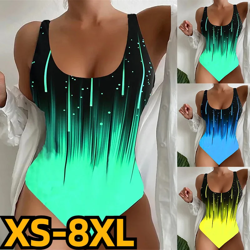 

Women's Swimwear One Piece Monokini Bathing Suits Normal Swimsuit High Waisted Print Blue Padded Strap Bathing Suits Vacation