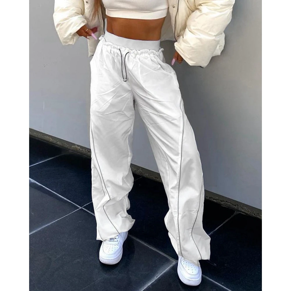 

Women's Fashion High Waist Wide Leg Pants Women Drawstring Pants Casual Work Out Pants traf Outifts Jogging Femme Sports Pants