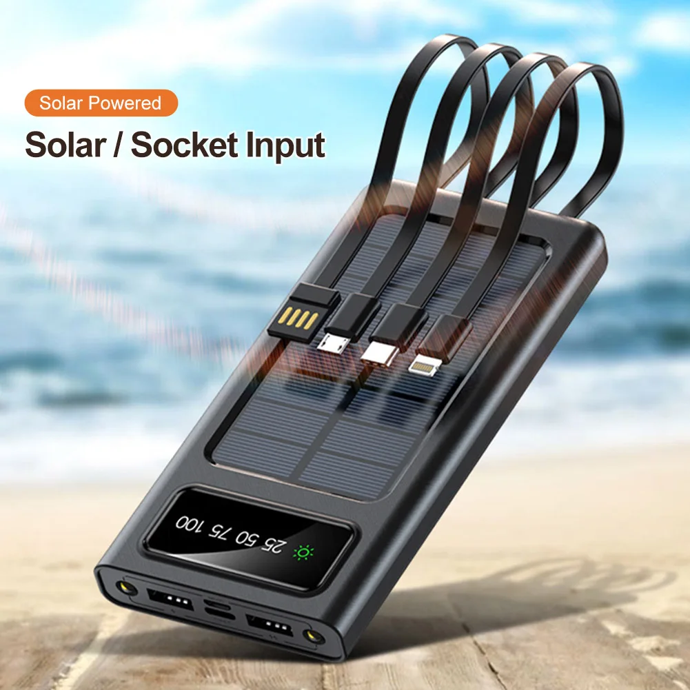 30000mAh Solar Power Bank mini Charger For Mobile Phone 4 Cables Fast Charging With LED Lamp External Battery Pack Fast Charging
30000mAh Solar Power Bank mini Charger For Mobile Phone 4 Cables Fast Charging With LED Lamp External Battery Pack Fast Charging