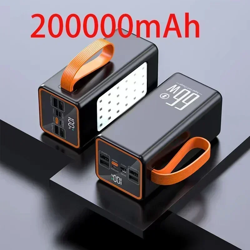 

Power Bank 200000mAh High Capacity 66W Fast Charger Waterproof Rechargeable Battery For Mobile Phone Computer Camping LED Light