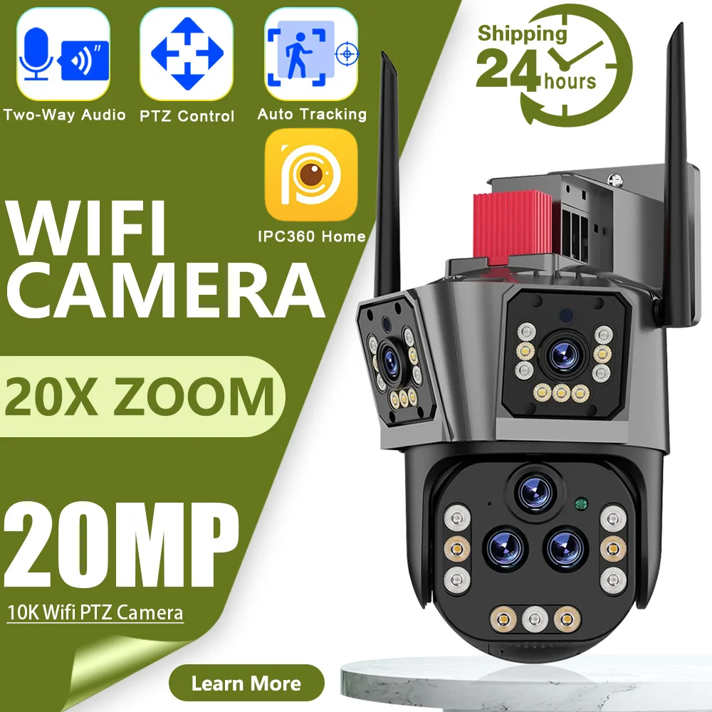 Ultra 20MP 10K WIFI Surveillance Camera Outdoor Five Lens Camera PTZ 20X Zoom Smart Home AI Human Tracking Wireless CCTV Camera
Ultra 20MP 10K WIFI Surveillance Camera Outdoor Five Lens Camera PTZ 20X Zoom Smart Home AI Human Tracking Wireless CCTV Camera
