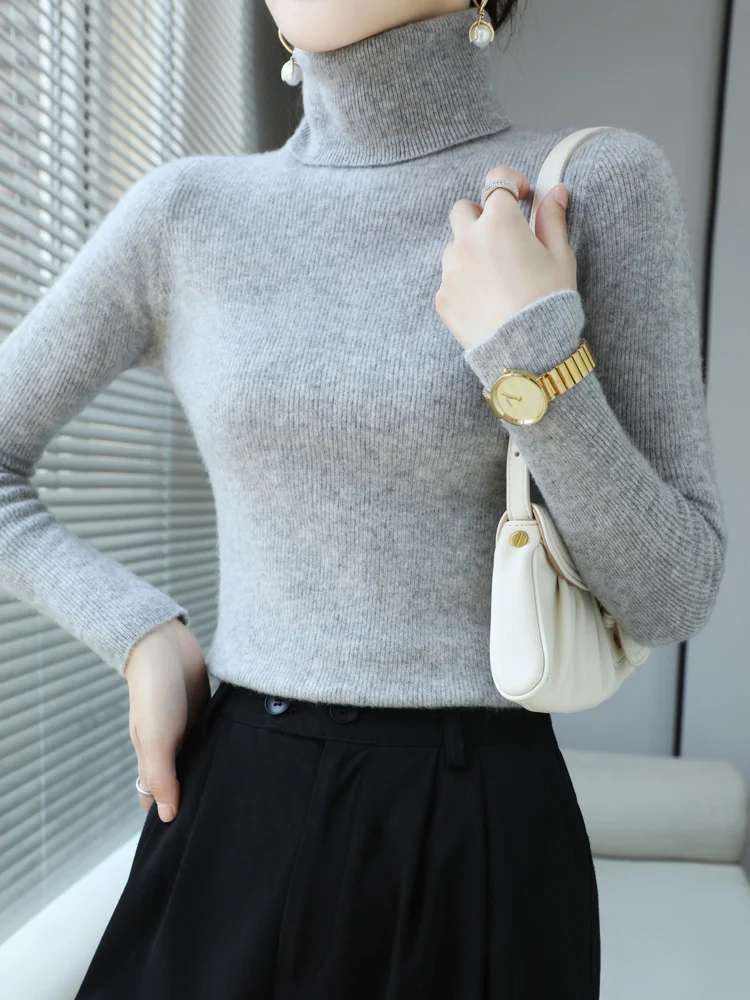 

Hot Sale Women Turtleneck Sweater Autumn Winter Slim Style Basic Bottoming Pullover 100% Merino Wool Knitwear Female Clothing