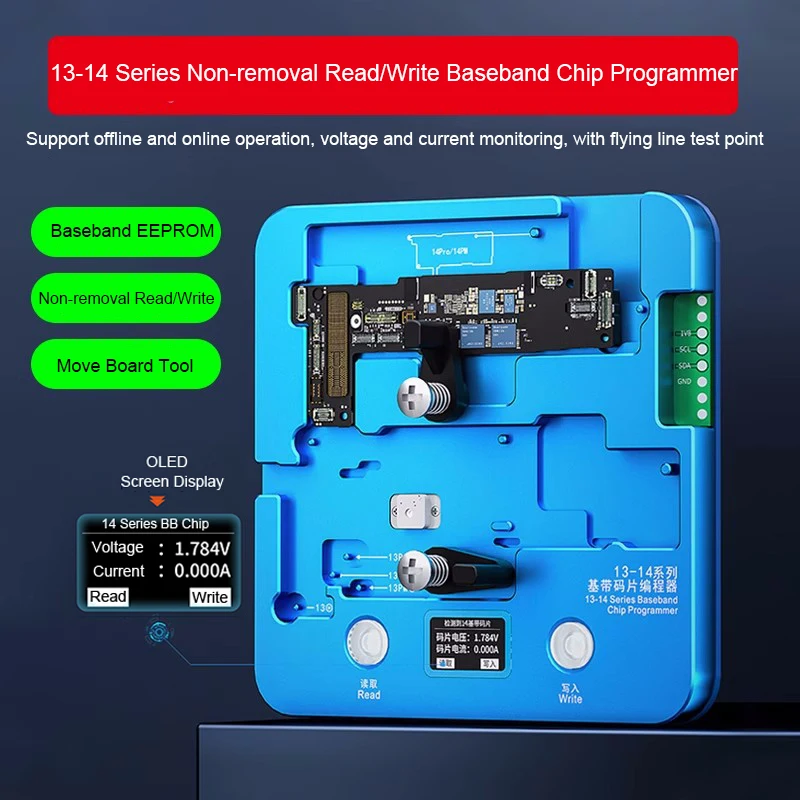JCID 13-14 Series Non-removal Read For iPhone 13-14 Pro MAX Motherboard Chip Backup Test Fixture Write Baseband Chip Programmer
JCID 13-14 Series Non-removal Read For iPhone 13-14 Pro MAX Motherboard Chip Backup Test Fixture Write Baseband Chip Programmer