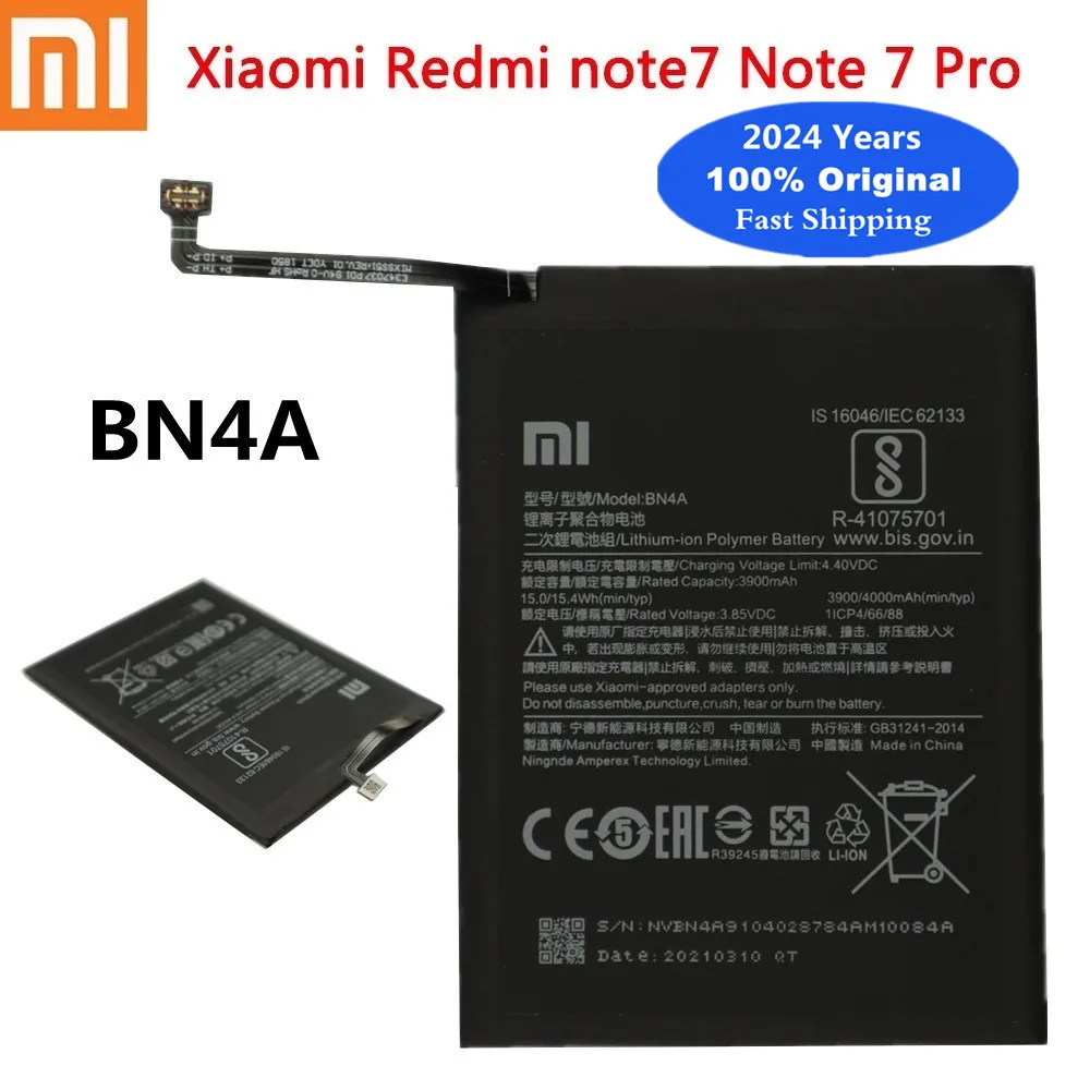 2024 год 4000 мАч Xiao mi 100% оригинальный аккумулятор BN4A для Xiaomi Redmi Note7 Note 7 Pro M1901F7C Высококачественный аккумулятор для телефона
2024 год 4000 мАч Xiao mi 100% оригинальный аккумулятор BN4A для Xiaomi Redmi Note7 Note 7 Pro M1901F7C Высококачественный аккумулятор для телефона