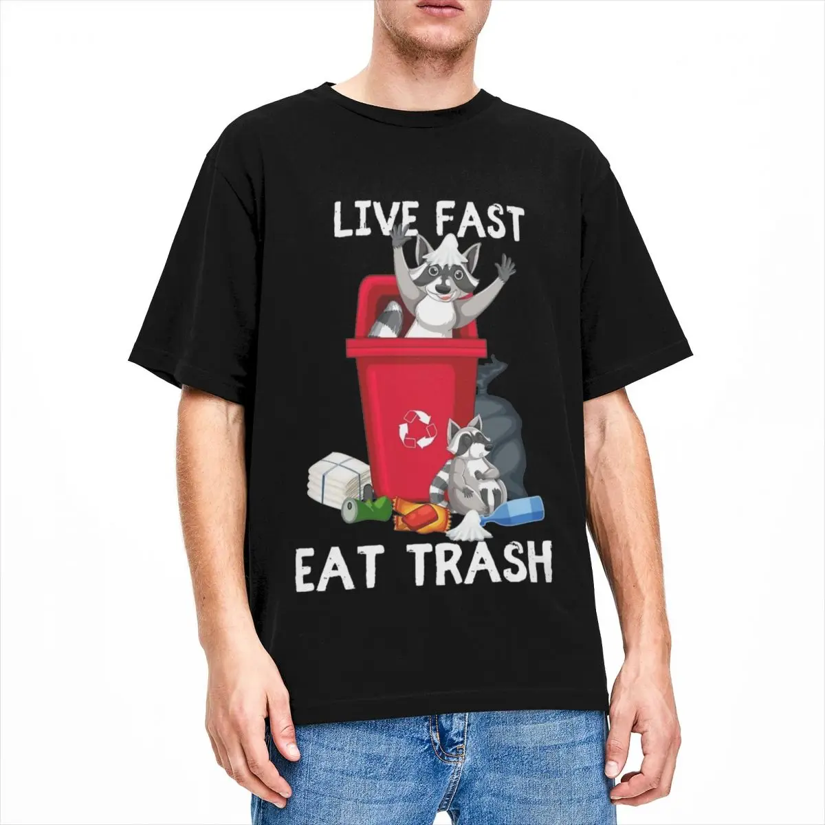 

Live Fast Eat Trash T Shirt Men Funny raccoon Classic Cotton T Shirts Summer O Neck Trending Tees Custom Logo Plus Size Tops