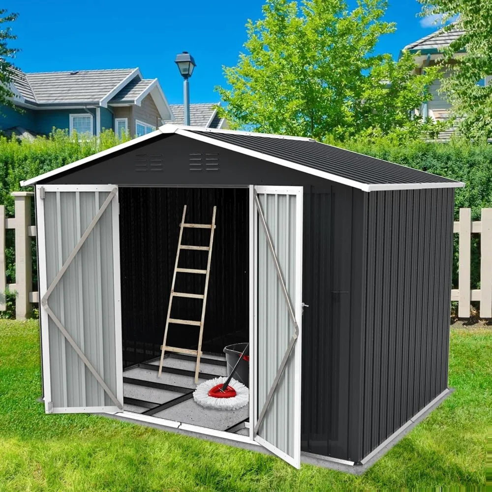

Sheds Outdoor Storage Booth Lawn Backyard Tool Shed for Garden Black 8 X 6 Ft Outdoor Storage Shed Patio Buildings Supplies Home