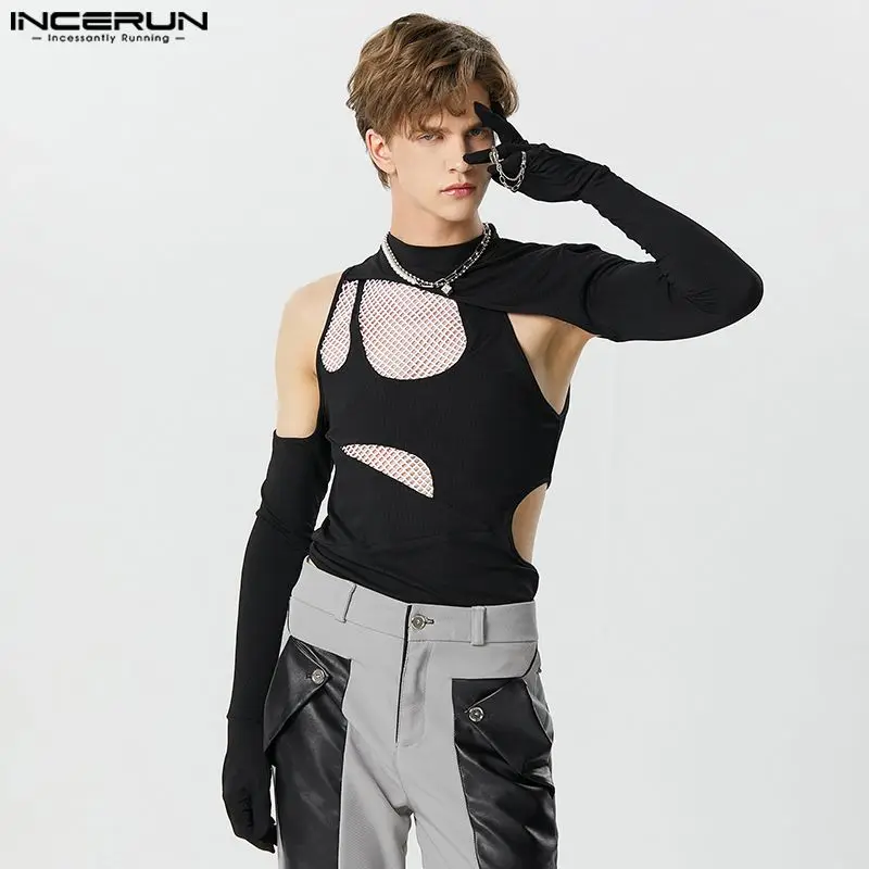 

Sexy Fashionable Mens Bodysuits Deconstructed Design Spliced Mesh Rompers Pullover Thimble Triangle Jumpsuits S-5XL INCERUN 2023