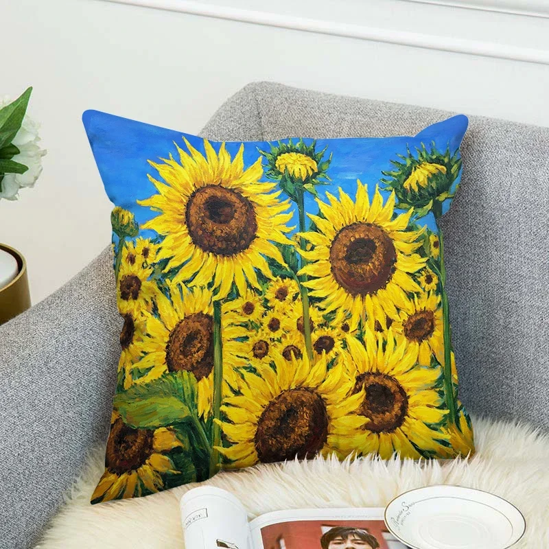 

Sunflower Throw Pillow Covers Decorative Cushion Cover 45x45cm Home Decor Short Plush Couch Pillows for Bedroom Pillowcase