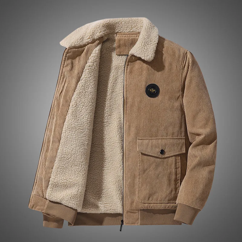 

Новинка 2023, вельветовое утепленное пальто для мужчин, теплая зимняя Свободная Повседневная Вельветовая куртка большого размера, модная брендовая одежда из овечьей шерсти для молодежи