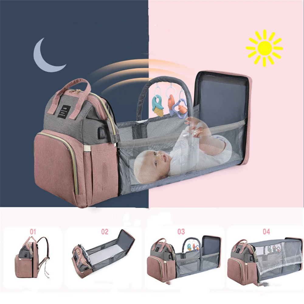 

Foldable Travel Mummy Bag with Nappy Backpack Diaper Wet Bag Changing Pad Baby Crib Outdoor Portable Baby Crib Storage Bags