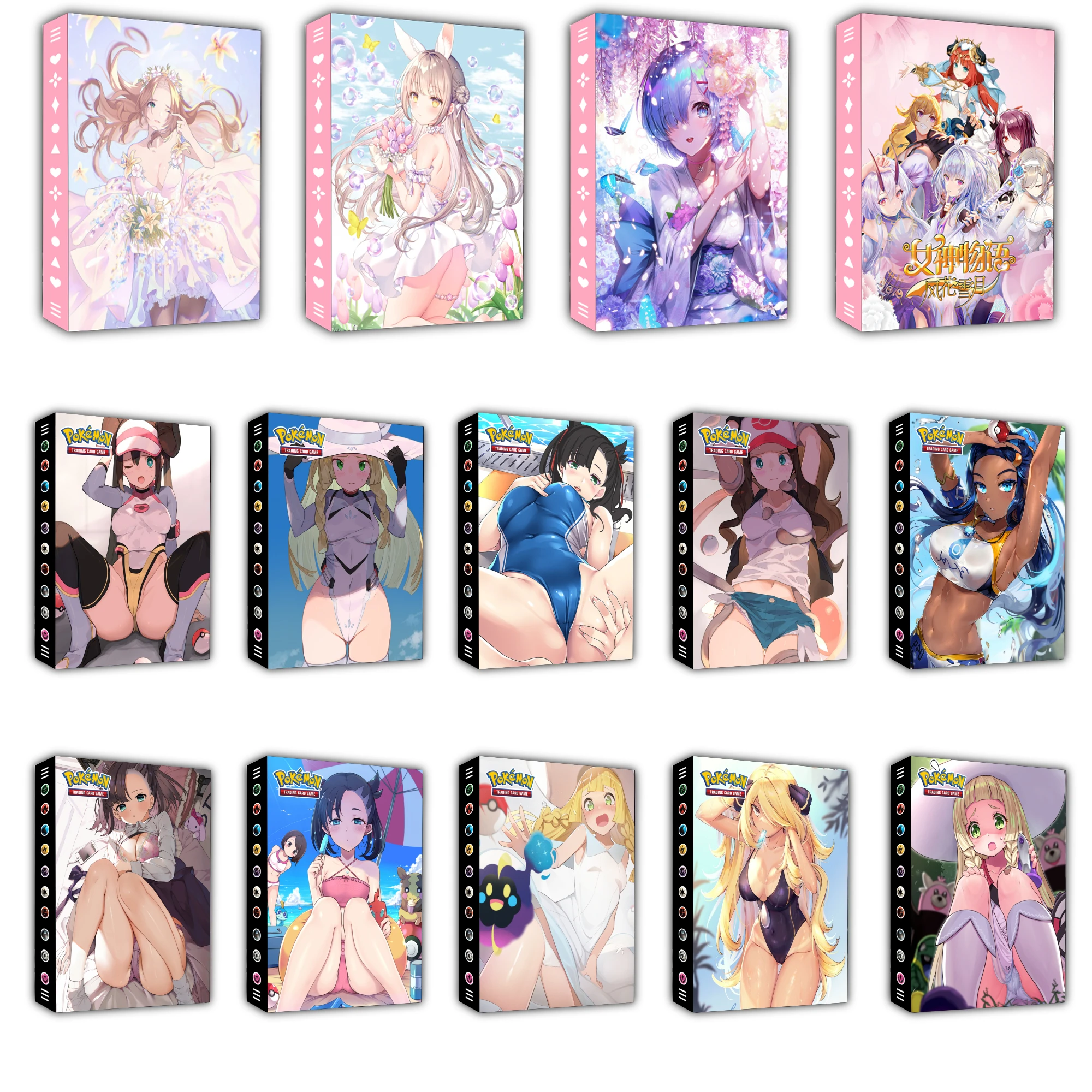 

240Pcs Pokemon Trainer Card Album Anime Grils Lillie Nessa Rem Game PTCG ACG Collection Book Hd Printing Binder Kid Gift Toys