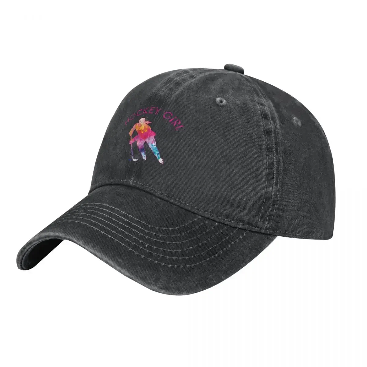 

Hockey Girl Watercolor Cowboy Hat Fishing cap Golf Hat Man derby hat Designer Woman Hats Men's