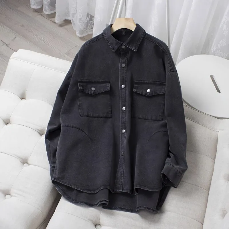 Специальное предложение однотонная черная джинсовая рубашка 2022 осень/зима новая свободная джинсовая рубашка Женская универсальная Облегающая джинсовая верхняя одежда BF Fas 
Специальное предложение однотонная черная джинсовая рубашка 2022 осень/зима новая свободная джинсовая рубашка Женская универсальная Облегающая джинсовая верхняя одежда BF Fas