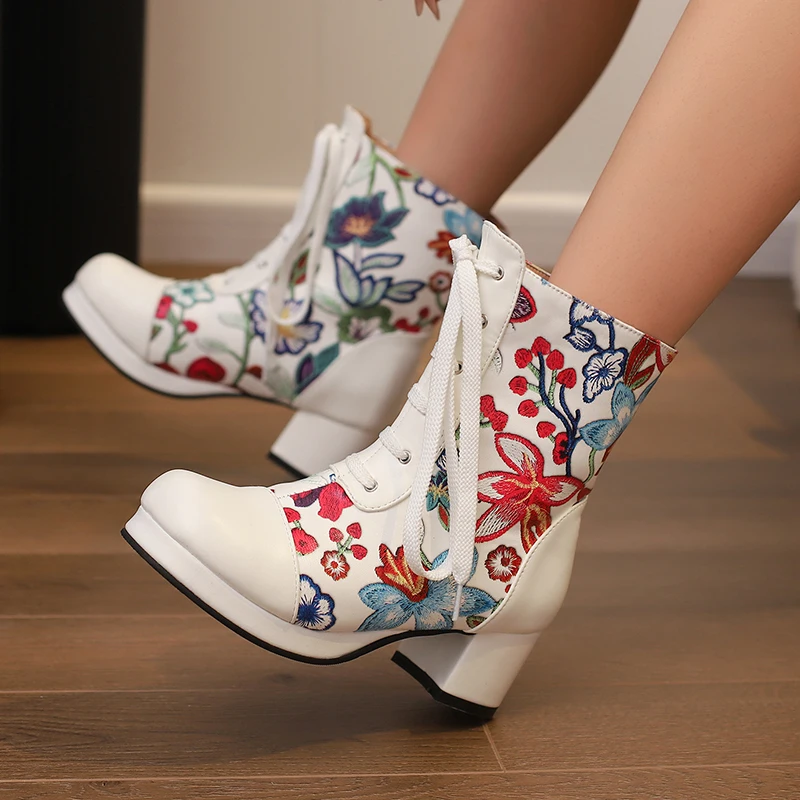Joojaky Woman Fashion Floral Print Ankle Booties Block Heel Lace Up Side Zipper Boots
Joojaky Woman Fashion Floral Print Ankle Booties Block Heel Lace Up Side Zipper Boots