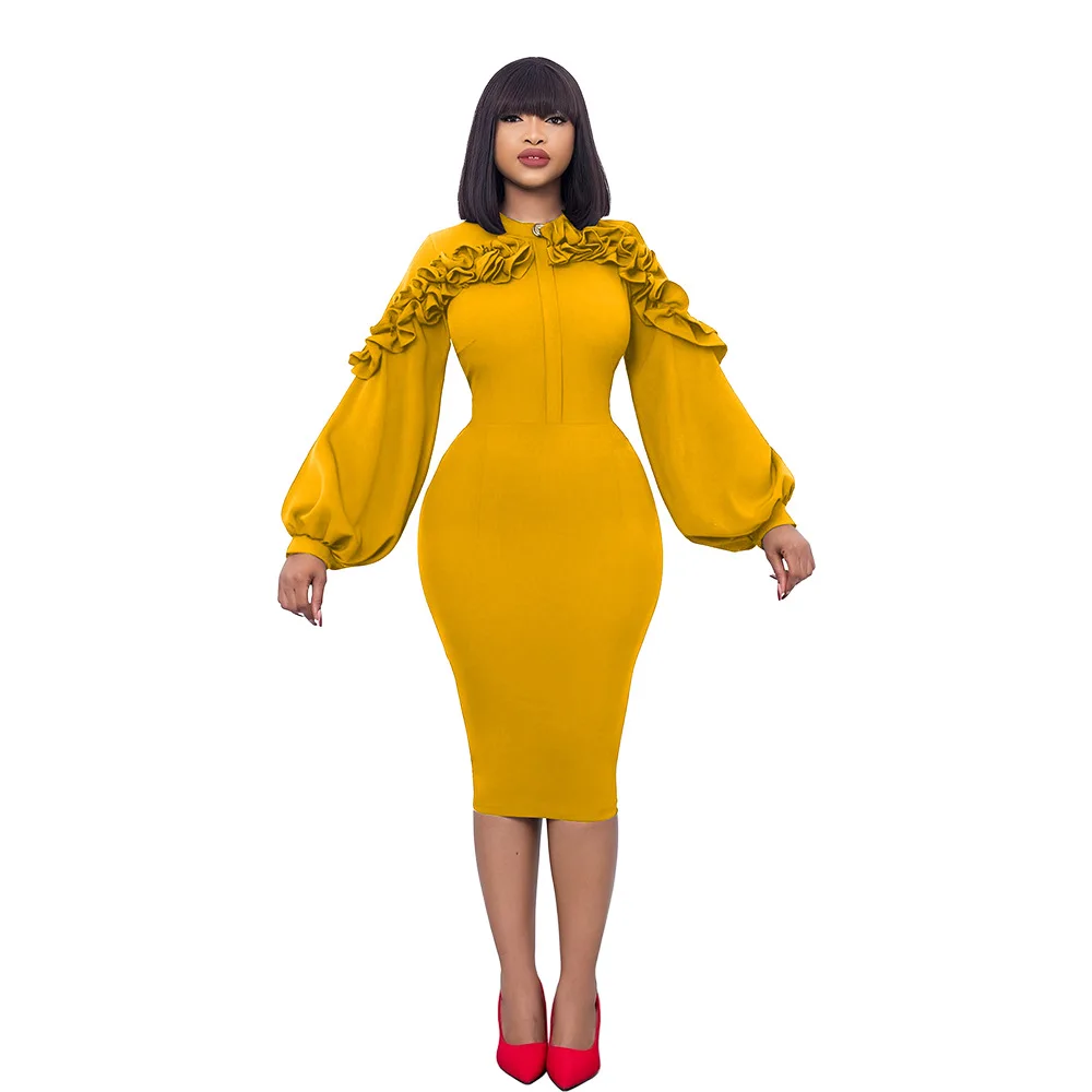 African Dresses for Women Elegant African Long Sleeve O-neck Polyester Solid Color Knee-length Dress African Midi Dresses
African Dresses for Women Elegant African Long Sleeve O-neck Polyester Solid Color Knee-length Dress African Midi Dresses