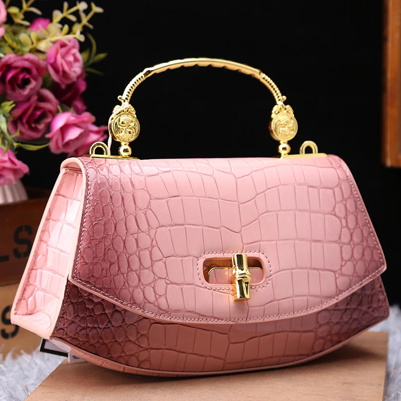 

Luxury Fashion Genuine Leather Women's Handbags 2024 New Crocodile Pattern Shoulder Messenger Bag Small Portable Saddle Bags