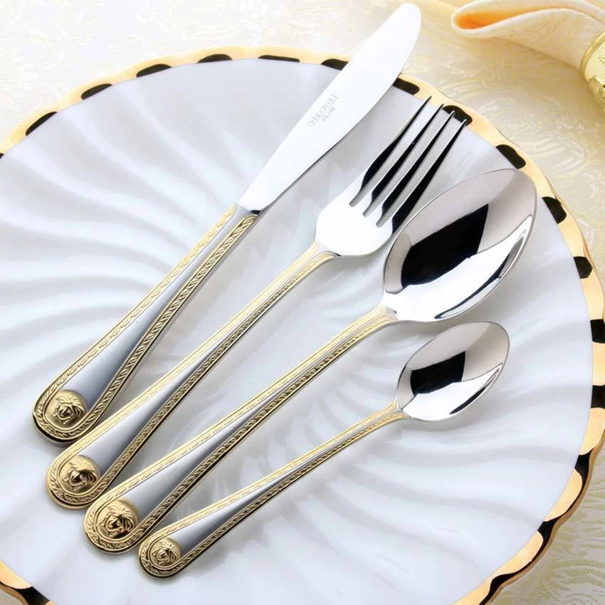 Steel Golden Western Dinner Vintage Stainless 4 Set Knife Engraving Fork Cutlery Pcs/set Gold Plated Tableware Dinnerware Set
Steel Golden Western Dinner Vintage Stainless 4 Set Knife Engraving Fork Cutlery Pcs/set Gold Plated Tableware Dinnerware Set