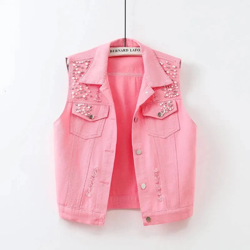 Spring Autumn New Women's Hole Nailed Bead Denim Waistcoat Jacket 5XL Short Female Slim Sleeveless Coat Casual Ladies Vest Tops
Spring Autumn New Women's Hole Nailed Bead Denim Waistcoat Jacket 5XL Short Female Slim Sleeveless Coat Casual Ladies Vest Tops