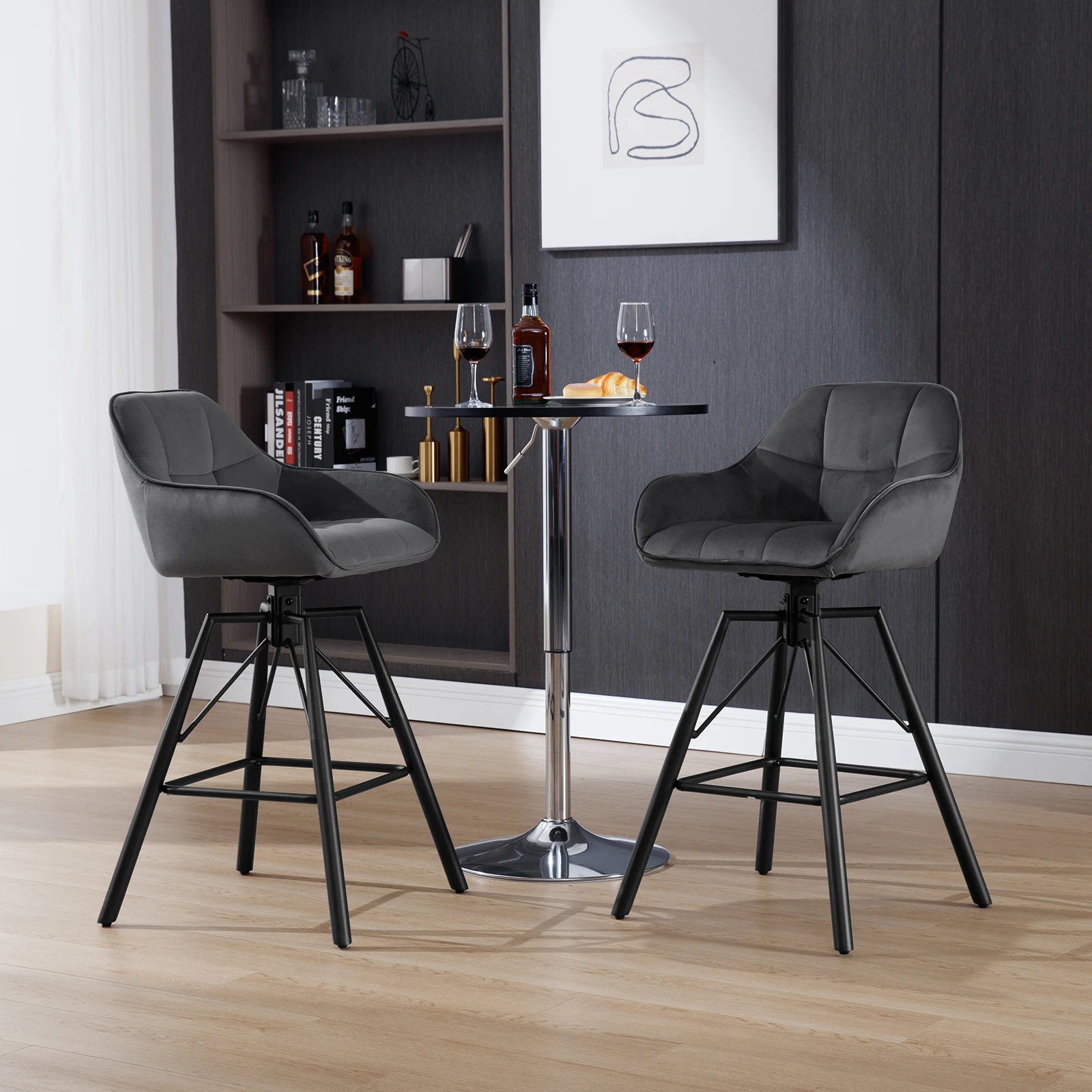 2PCSS/SET Rotatable Bar Stool Velvet High Bar Chair 360° Swivel Padded Seat with Backrest Footrest Counter Stool 13 Mallzona Se00b21cd39af400ea0e8278f81cf888fe 2PCSS/SET Rotatable Bar Stool Velvet High Bar Chair 360° Swivel Padded Seat with Backrest Footrest Counter Stool Mallzona