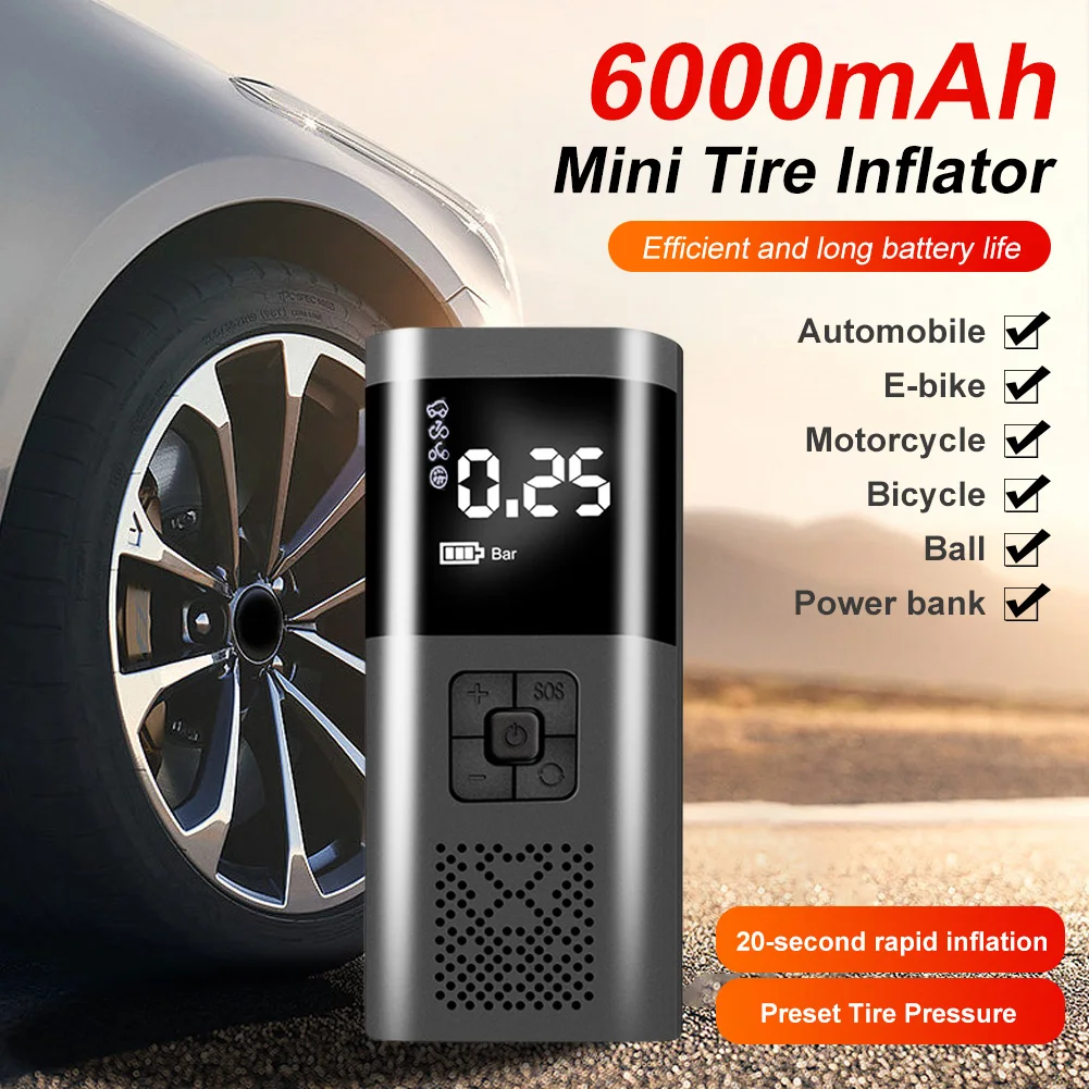 Rechargeable Car Tire Inflator Portable Air Compressor Wireless Inflatable Pump with LED for Motorcycle Bicycle Tyre Balls
Rechargeable Car Tire Inflator Portable Air Compressor Wireless Inflatable Pump with LED for Motorcycle Bicycle Tyre Balls