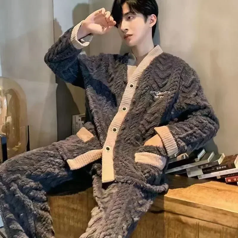 Set Pajama Flannel Warm Sleepwear Clothes Winter Coral Pajamas Cardigan Men 2PCS Home Fleece Leisure Thickened Nightwear
Set Pajama Flannel Warm Sleepwear Clothes Winter Coral Pajamas Cardigan Men 2PCS Home Fleece Leisure Thickened Nightwear